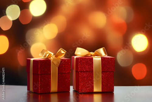 Wallpaper Mural two red gift boxes on a table with bokeh effect Torontodigital.ca