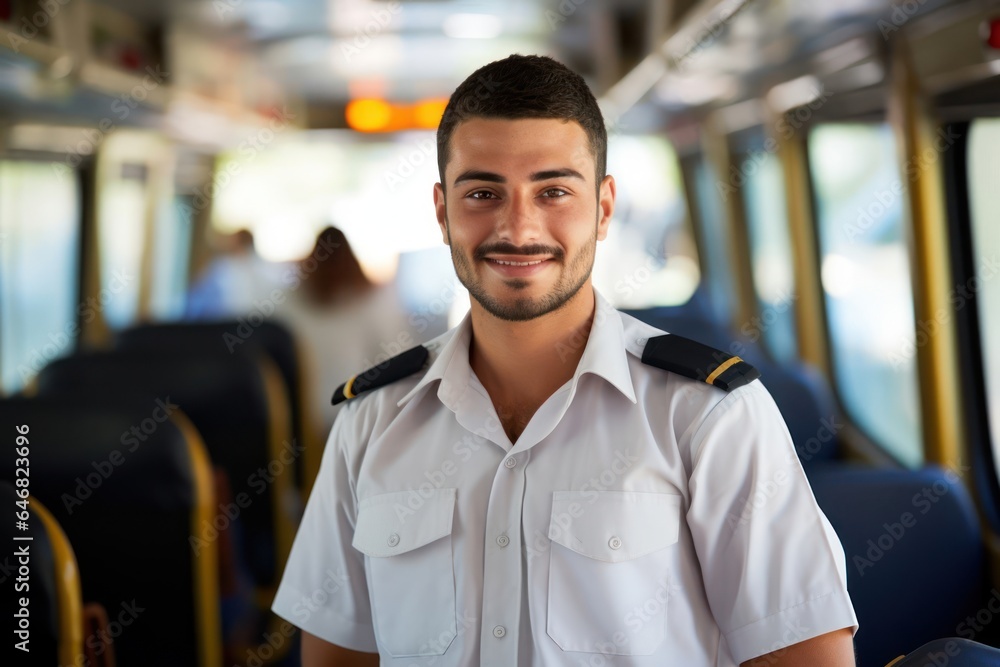 Caucasian Man Bus Driver Background Good Looking Generative AI Caucasian Man Bus Driver Background Good Looking Generative AI