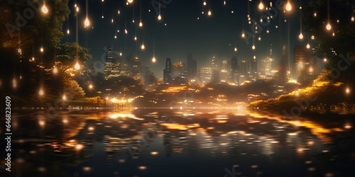  Golden smoke with glow effect. Abstract background with gold mist, light sparkles, star dust, glittering Generative AI