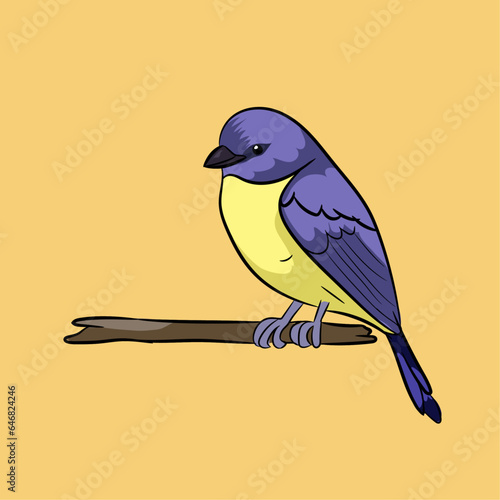 Vector illustration of Yellow Robin bird sitting on twig.
