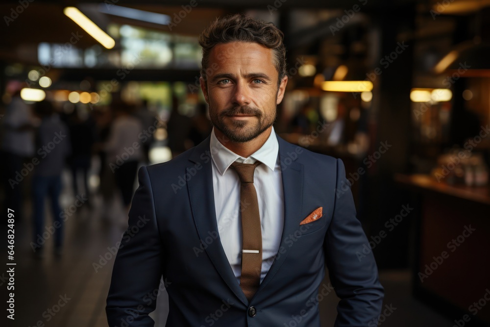 Fototapeta premium Caucasian Male Ceo Backdrop Scene Hard Working Generative AI