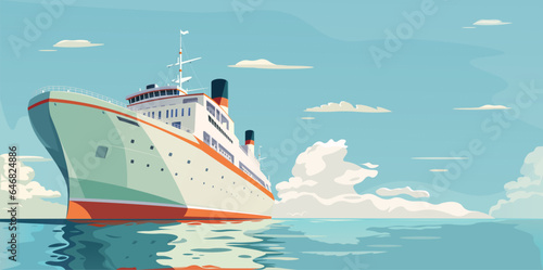 Fototapeta Sea ship, cruise liner at blue ocean water