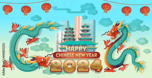 Chinese dragon, symbol of 2024. zodiac symbol, Calendar 2024