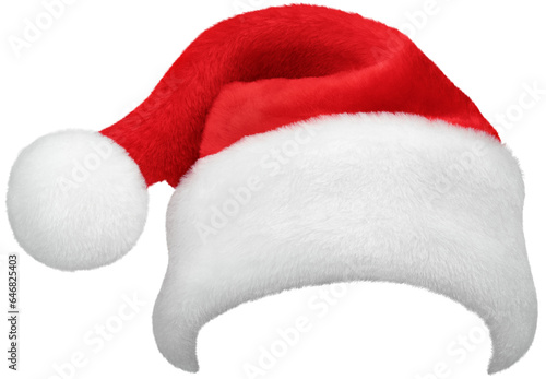 Santa Claus red hat or Christmas red cap isolated on transparent background. High quality mask edges