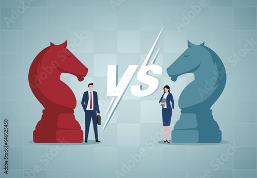 Business competitors playing chess striving for success. Business strategy and game concept.