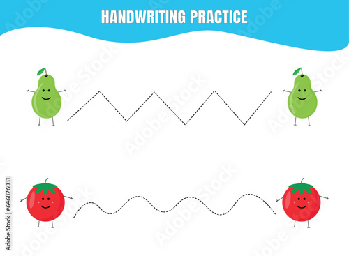 Handwriting practice for kids. Tracing lines activity. Educational worksheet design for preschool or kindergarten students.