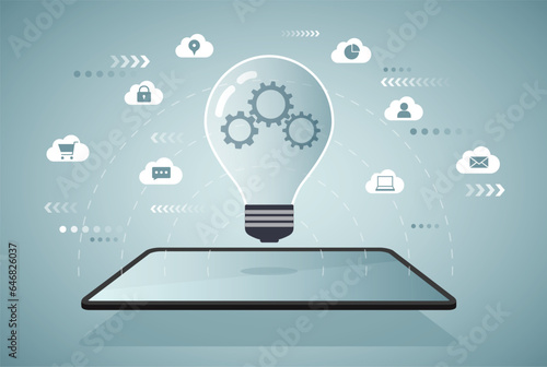 Cloud computing, Cloud connection. Online data transfer, IOT abstract concept