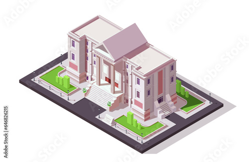 Courthouse building, court of justice, law and legal construction. Criminal punishment, lawyer and advocate office. Concept of jurisdiction and investigation. Isometric vector illustration