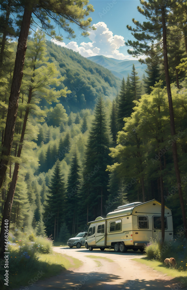 Old caravan parked in a camping area in typical camping grounds - obrazy, fototapety, plakaty 