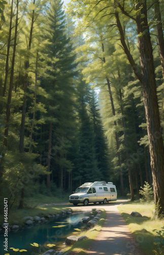 Old caravan parked in a camping area in typical camping grounds