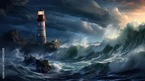 Imagine a breathtaking scene of a majestic lighthouse