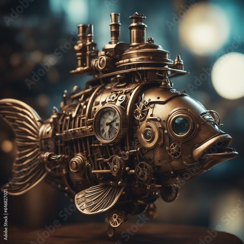 Steampunk-style robotic fish illustration
