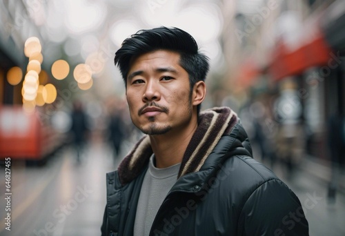 AI generated illustration of an Asian man portrait on the street © Mirco Vacca/Wirestock Creators