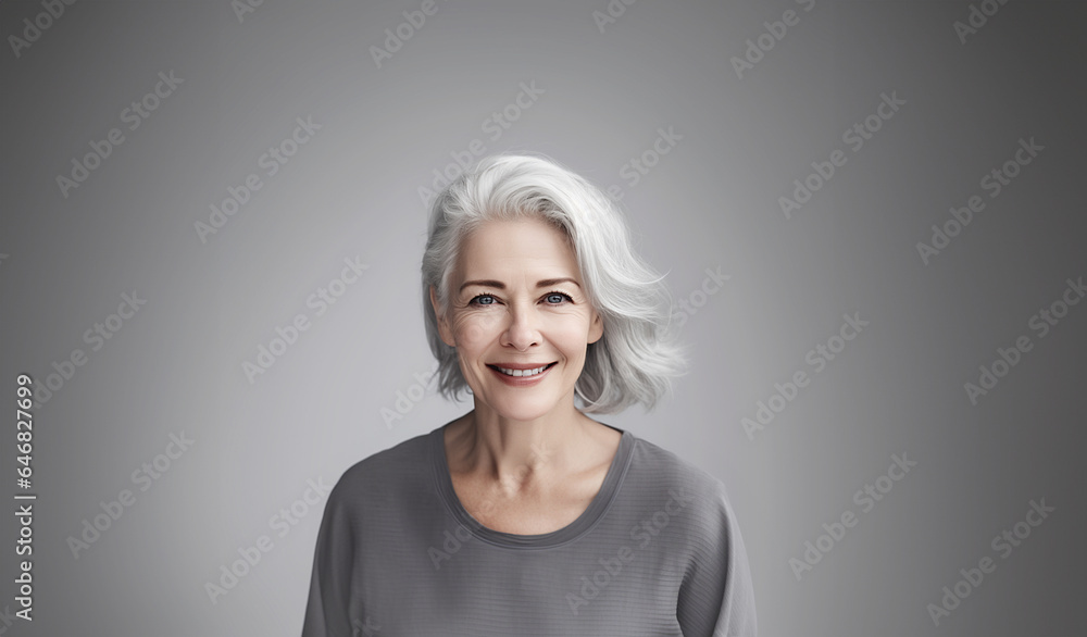 mid age senior woman with smooth skin and white hair, beauty concept mid age senior woman with smooth skin and white hair, beauty concept
