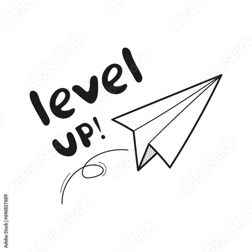 Level up icon. Hand drawn, doodle style. Move to another level. Vector illustration.
