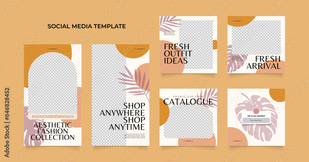social media template banner blog fashion sale promotion. fully editable instagram and facebook square post frame puzzle organic sale poster. fresh brown beige element shape vector background