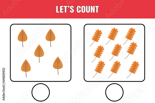 Let's count. Educational math game for kids. Printable worksheet design for preschool, kindergarten or elementary students.
