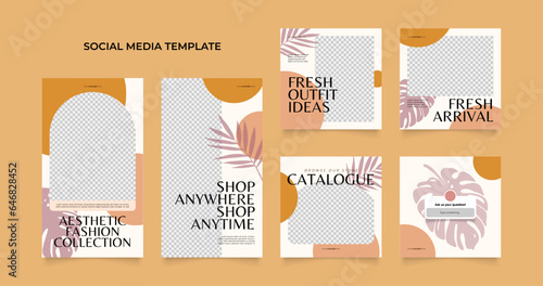 social media template banner blog fashion sale promotion. fully editable instagram and facebook square post frame puzzle organic sale poster. fresh brown beige element shape vector background