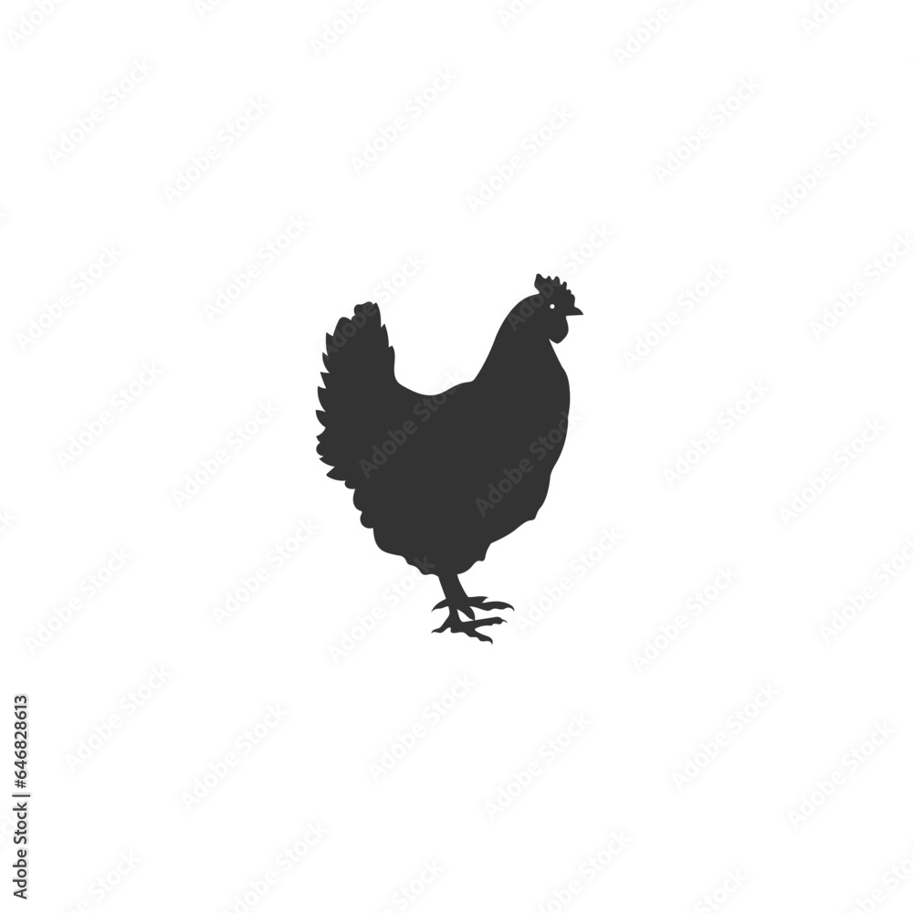 Chicken icon, silhouette, logo on white background. Vector Chicken icon, silhouette, logo on white background. Vector