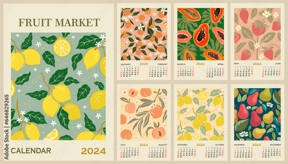 Vecteur Stock Monthly calendar template for 2024. Vertical design with