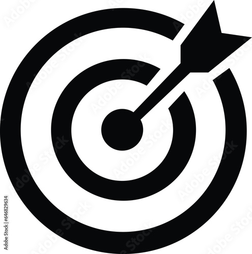black Target icon. Dartboard with arrow. Marketing strategy sign. Goal achievement symbol. Target Icon in trendy editable stroke style isolated on transparent background.