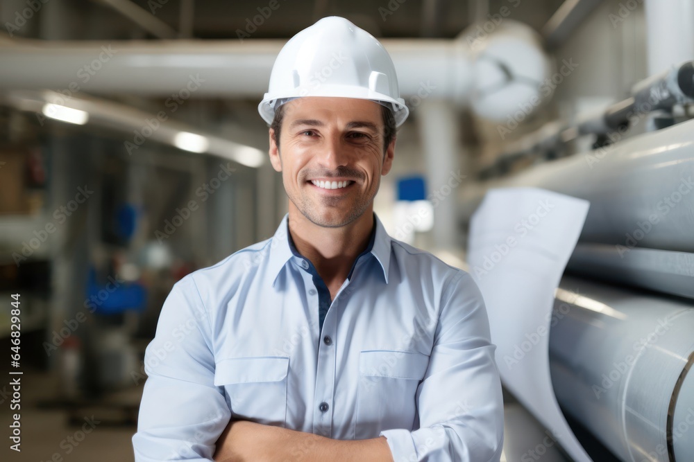 Caucasian Man Engineer Background Strong Generative AI Caucasian Man Engineer Background Strong Generative AI