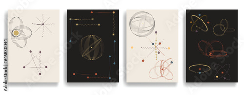 Vintage posters with atomic design elements . Mid century modern . Wall art , home deco . Vector abstract shape.