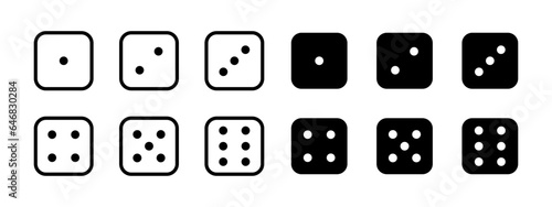 Game dice in outline style isolated on white background. Vector illustrator