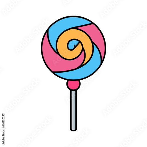 Sweet lollipop candy with caramel on white background. Vector illustration