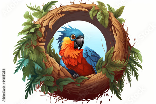 cartoon style of a parrot in the nest