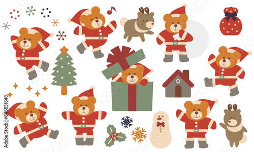 くまサンタのクリスマスイラストセット2