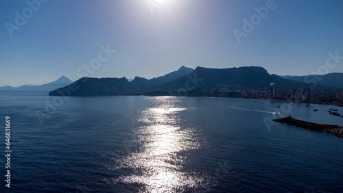 Canvas Print Drone view of the beach and port of Calpe in Alicante