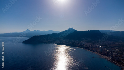 Drone view of the beach and port of Calpe in Alicante