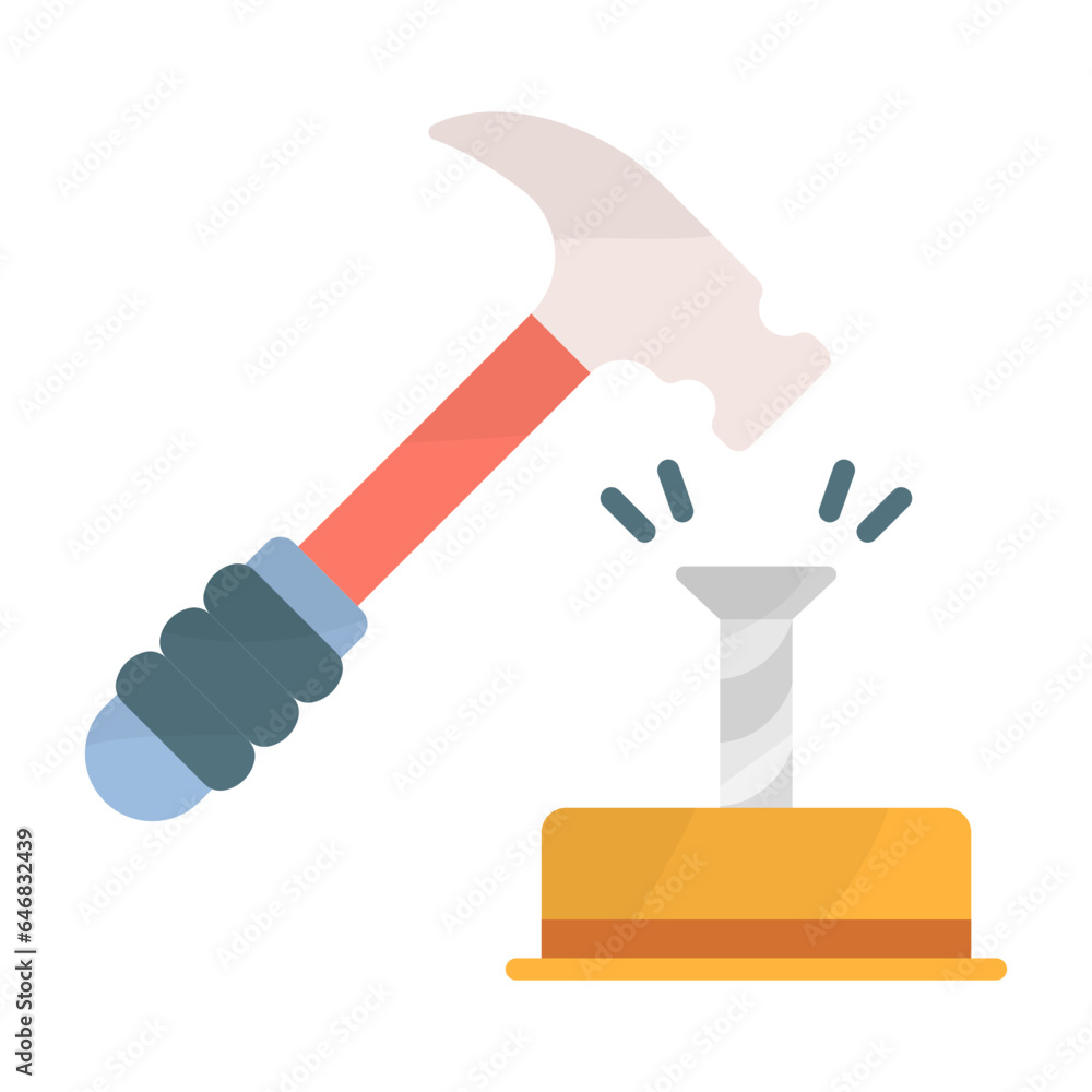 Hammer Hitting on nail Head concept, trunnel with timber vector color icon design, Handyman Services symbol, House Repairing sign, Civil Engineering and Building Contractor stock illustration Hammer Hitting on nail Head concept, trunnel with timber vector color icon design, Handyman Services symbol, House Repairing sign, Civil Engineering and Building Contractor stock illustration