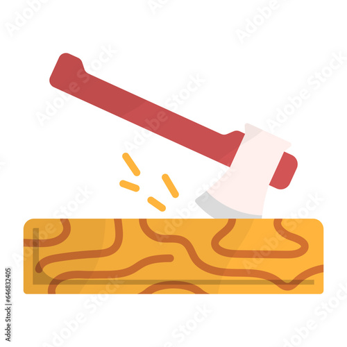 Timber Cutting with Manual Axe concept, Split Wood Slab vector color icon design, Handyman Services symbol, House Repairing sign, Civil Engineering and Building Contractor stock illustration