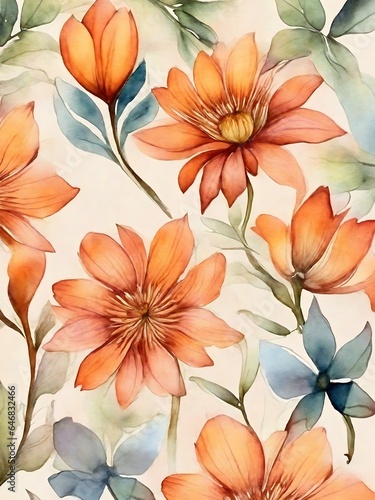 Watercolor Flowers Wallpaper Design Seamless Pattern Simple and Elegant Bridal.
