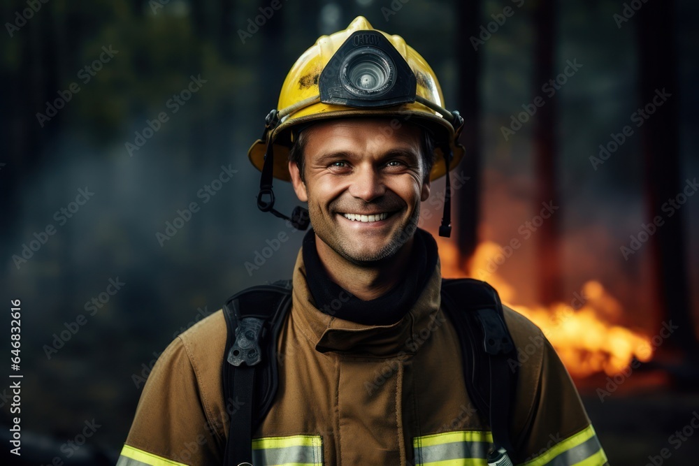 Caucasian Man Fire Fighter Background Smart Generative AI Caucasian Man Fire Fighter Background Smart Generative AI