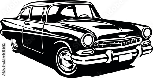 classic 60's car icon in black and white