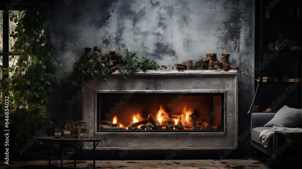 luxury fireplace with burning logs
