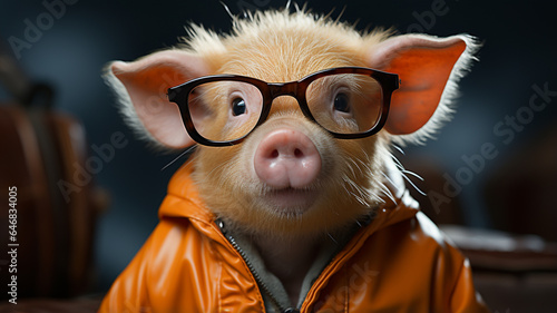 Incredibly cute and cheerful pig with accessories