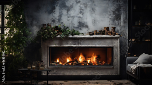 luxury fireplace with burning logs