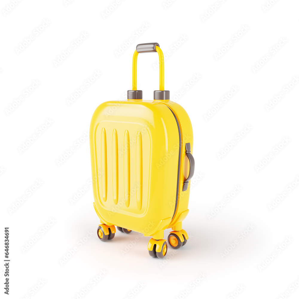 3d render cartoon yellow travel suitcase isolated on a white background 3d render cartoon yellow travel suitcase isolated on a white background