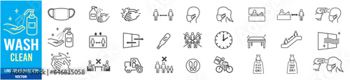 Washing hands Clean Hygiene Mask Shower icon set collection vector illustration