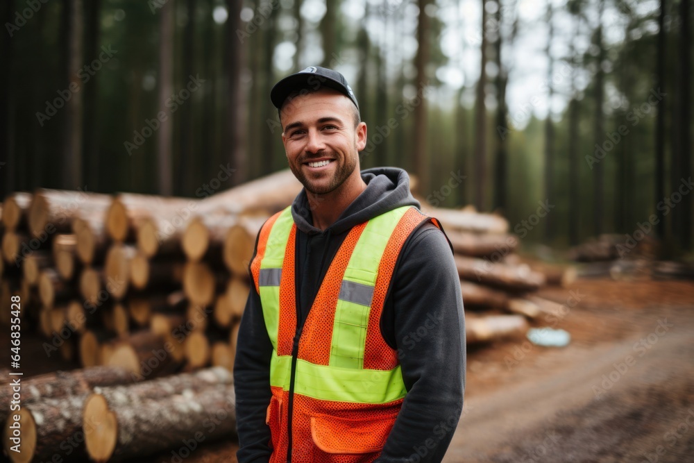 Caucasian Man Forestry Worker Background Scene Good Looking Generative AI Caucasian Man Forestry Worker Background Scene Good Looking Generative AI