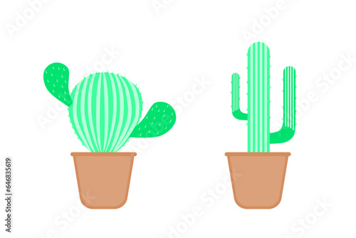 Objects for Illustration of Cactus in brown pot.