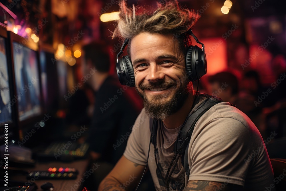 Caucasian Male Gamer Backdrop Hard Working Generative AI Caucasian Male Gamer Backdrop Hard Working Generative AI