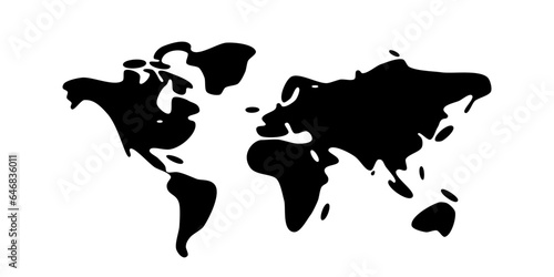 World map vector, isolated on white background. Flat Earth silhouette map template. Globe similar worldmap icon. Travel worldwide, map silhouette backdrop.