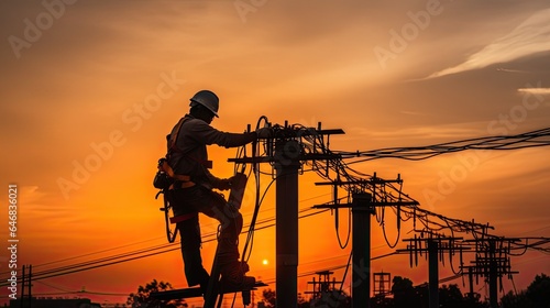 Electrical engineers climb electrical poles to inspect and repair electrical and industrial systems