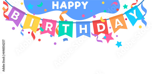 Happy Birthday Cartoon Party Frame. Vibrant Vector Illustration. Flat style Frame design for Kids.