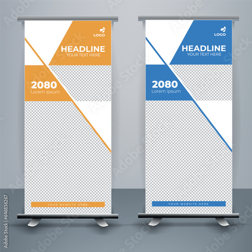 Modern roll up banner template, Standee template, X-banner template, Flag banner. vertical, abstract background, pull up design, modern x-banner, rectangle size.
